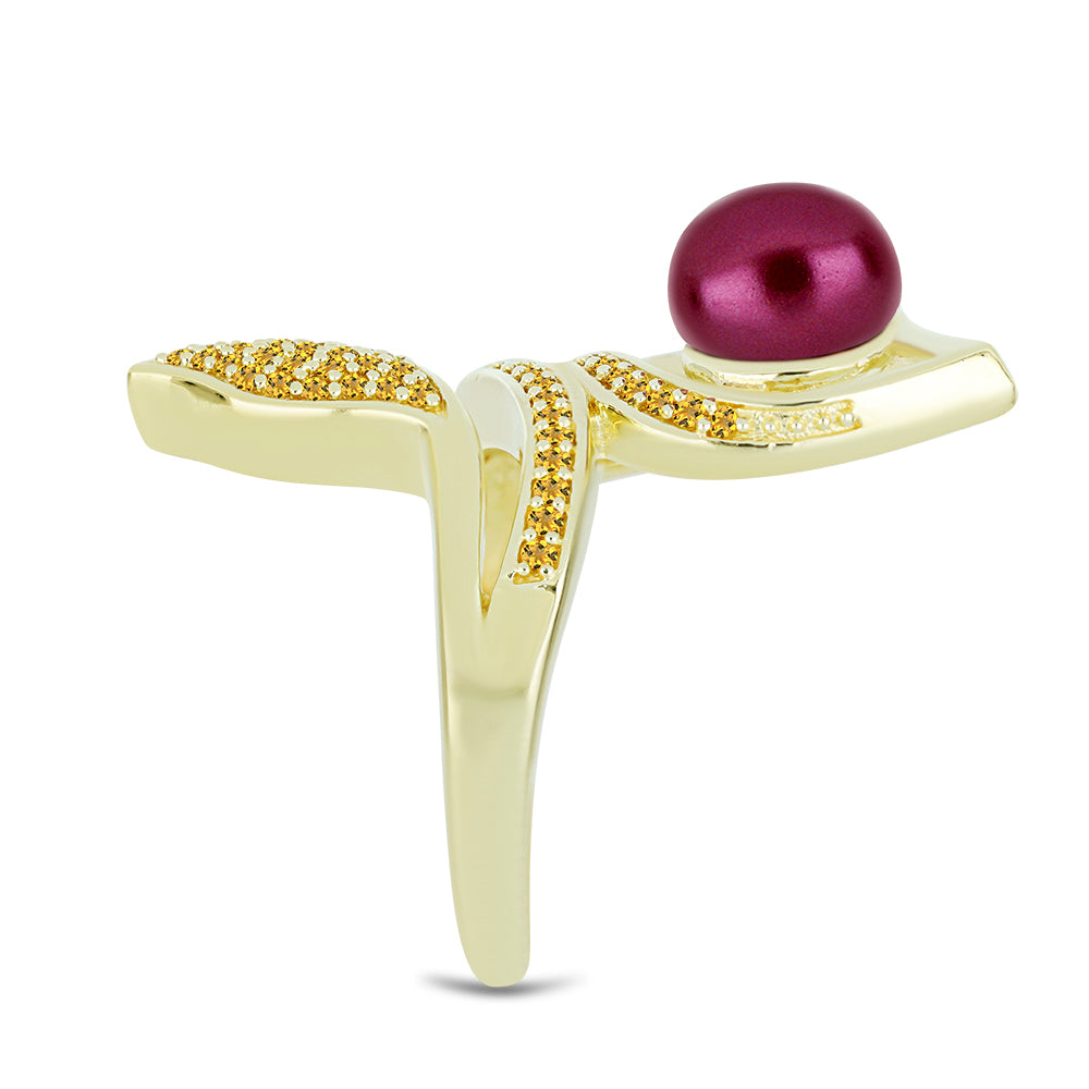 Inel din Argint 925 Placat cu Aur ( 5.73 grame ) cu Perlă de cultură Violet și Citrin Ural 2.91 Carate 4 