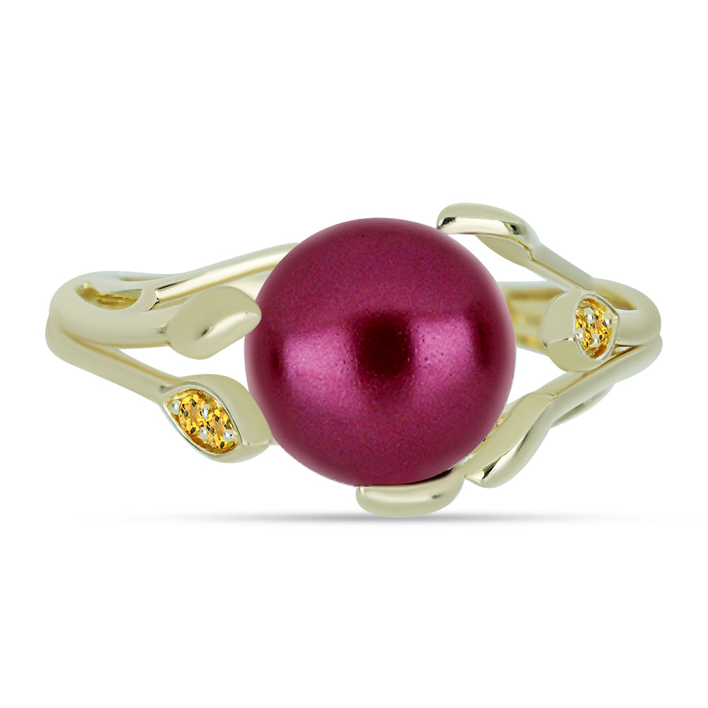 Inel din Argint 925 Placat cu Aur ( 2.98 grame ) cu Perlă de cultură Violet și Citrin Ural 4.36 Carate