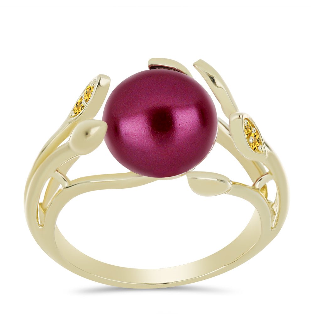 Inel din Argint 925 Placat cu Aur ( 2.98 grame ) cu Perlă de cultură Violet și Citrin Ural 4.36 Carate 3 