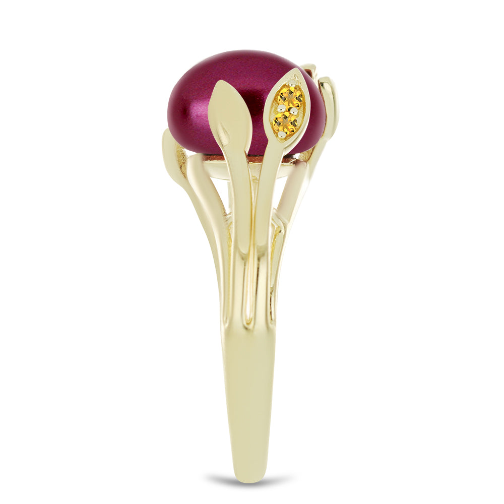 Inel din Argint 925 Placat cu Aur ( 2.98 grame ) cu Perlă de cultură Violet și Citrin Ural 4.36 Carate 4 