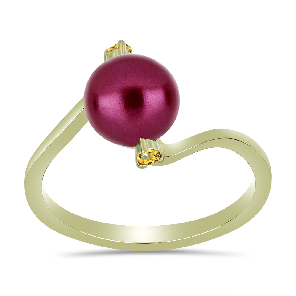 Inel din Argint 925 Placat cu Aur ( 1.95 grame ) cu Perlă de cultură Violet și Citrin Ural 2.57 Carate 3 