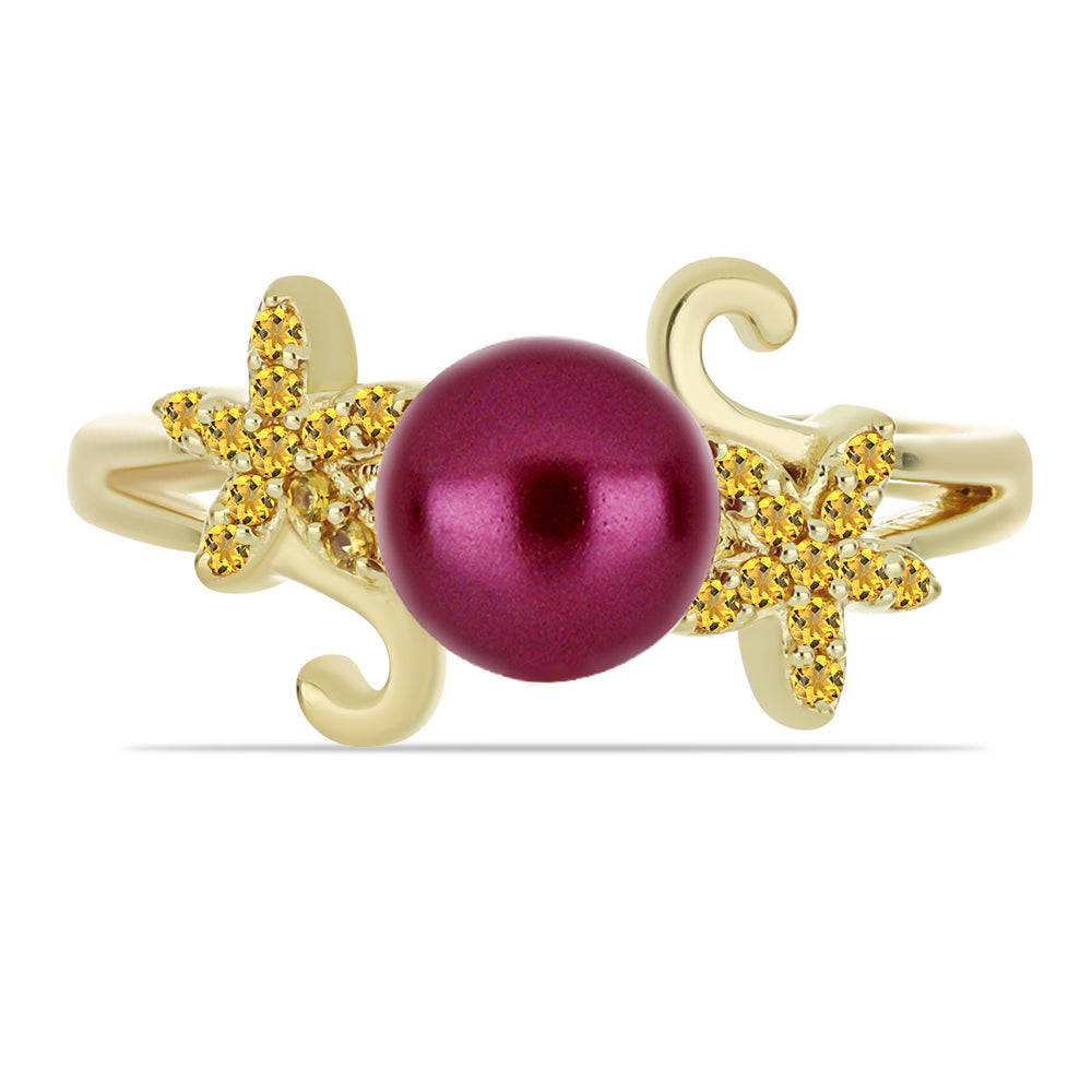 Inel din Argint 925 Placat cu Aur ( 3.18 grame ) cu Perlă de cultură Violet și Citrin Ural 2.73 Carate