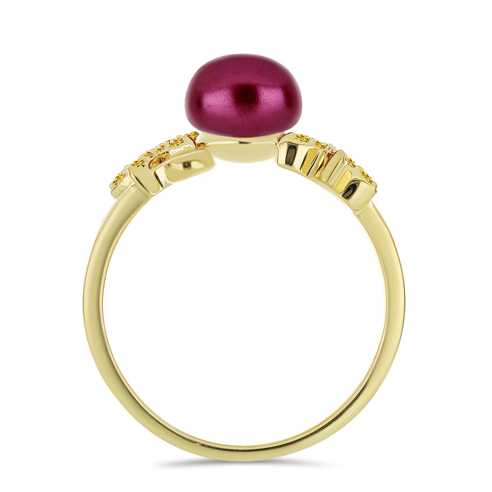 Inel din Argint 925 Placat cu Aur ( 3.18 grame ) cu Perlă de cultură Violet și Citrin Ural 2.73 Carate