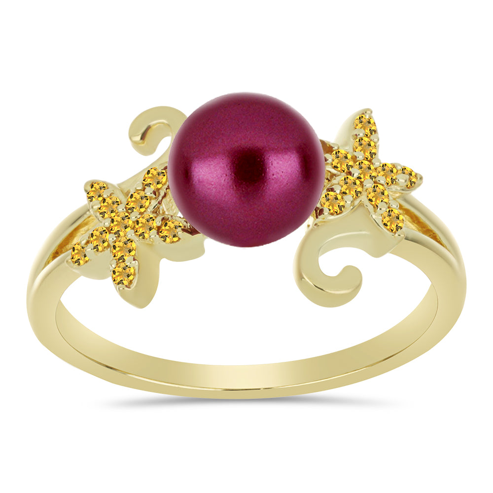 Inel din Argint 925 Placat cu Aur ( 3.18 grame ) cu Perlă de cultură Violet și Citrin Ural 2.73 Carate 1 