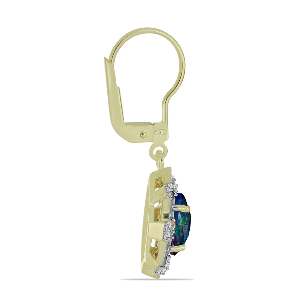 Cercei din Argint 925 Placat cu Aur ( 3.08 grame ) cu Opal Etiopian Negru Lega Dembi și Topaz Alb 1.85 Carate 2 
