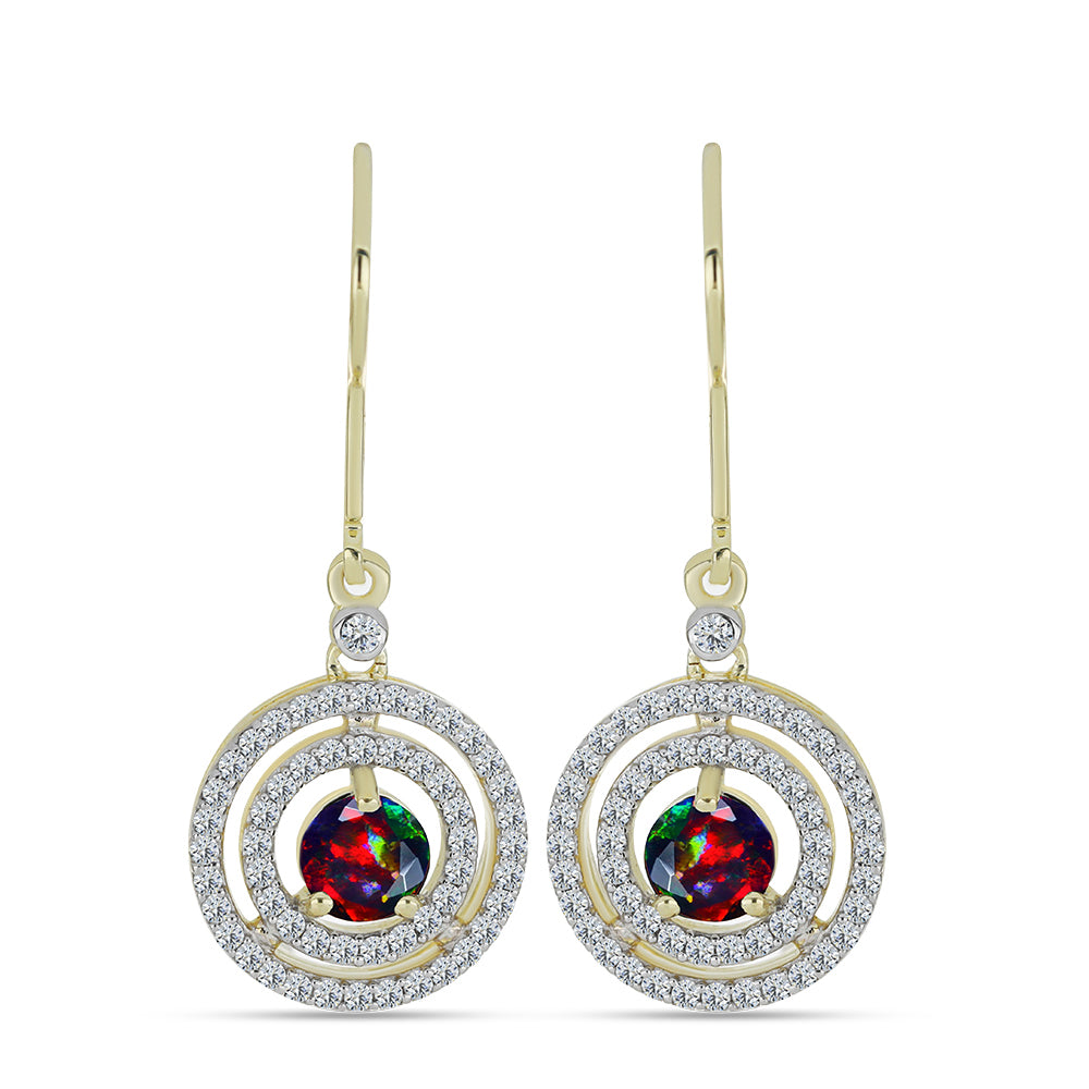Cercei din Argint 925 Placat cu Aur ( 3.95 grame ) cu Opal Etiopian Negru Lega Dembi și Topaz Alb 1.32 Carate