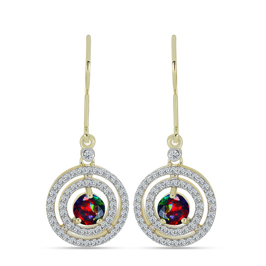 Cercei din Argint 925 Placat cu Aur ( 3.95 grame ) cu Opal Etiopian Negru Lega Dembi și Topaz Alb 1.32 Carate