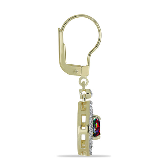 Cercei din Argint 925 Placat cu Aur ( 3.95 grame ) cu Opal Etiopian Negru Lega Dembi și Topaz Alb 1.32 Carate