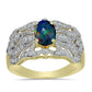 Inel din Argint 925 Placat cu Aur ( 4.63 grame ) cu Opal Etiopian Negru Lega Dembi și Topaz Alb 1.08 Carate