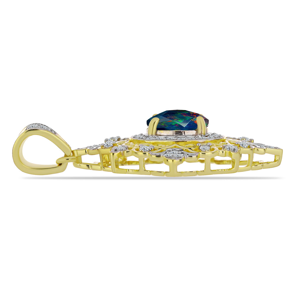 Pandantiv din Argint 925 Placat cu Aur ( 2.89 grame ) cu Opal Etiopian Negru Lega Dembi și Topaz Alb 1.2 Carate