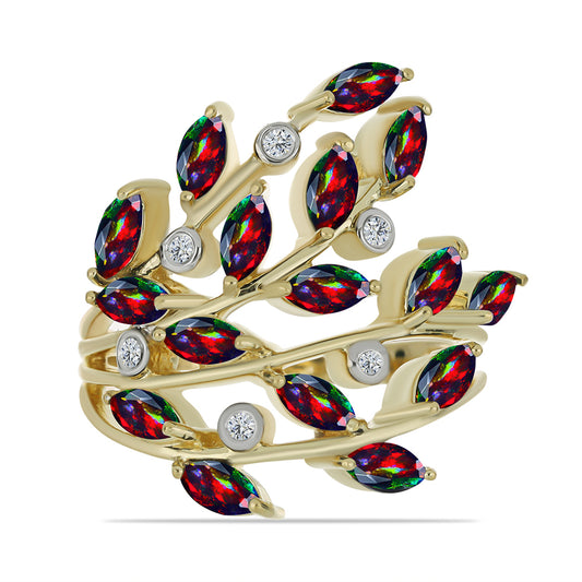 Inel din Argint 925 Placat cu Aur ( 6.65 grame ) cu Opal Etiopian Negru Lega Dembi și Topaz Alb 1.43 Carate