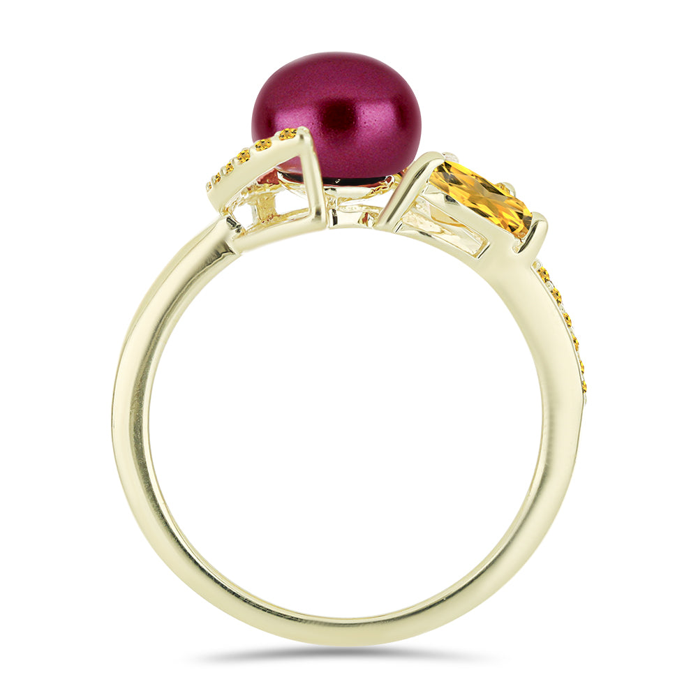 Inel din Argint 925 Placat cu Aur ( 2.76 grame ) cu Perlă de cultură Violet și Citrin Ural 3.33 Carate 2 