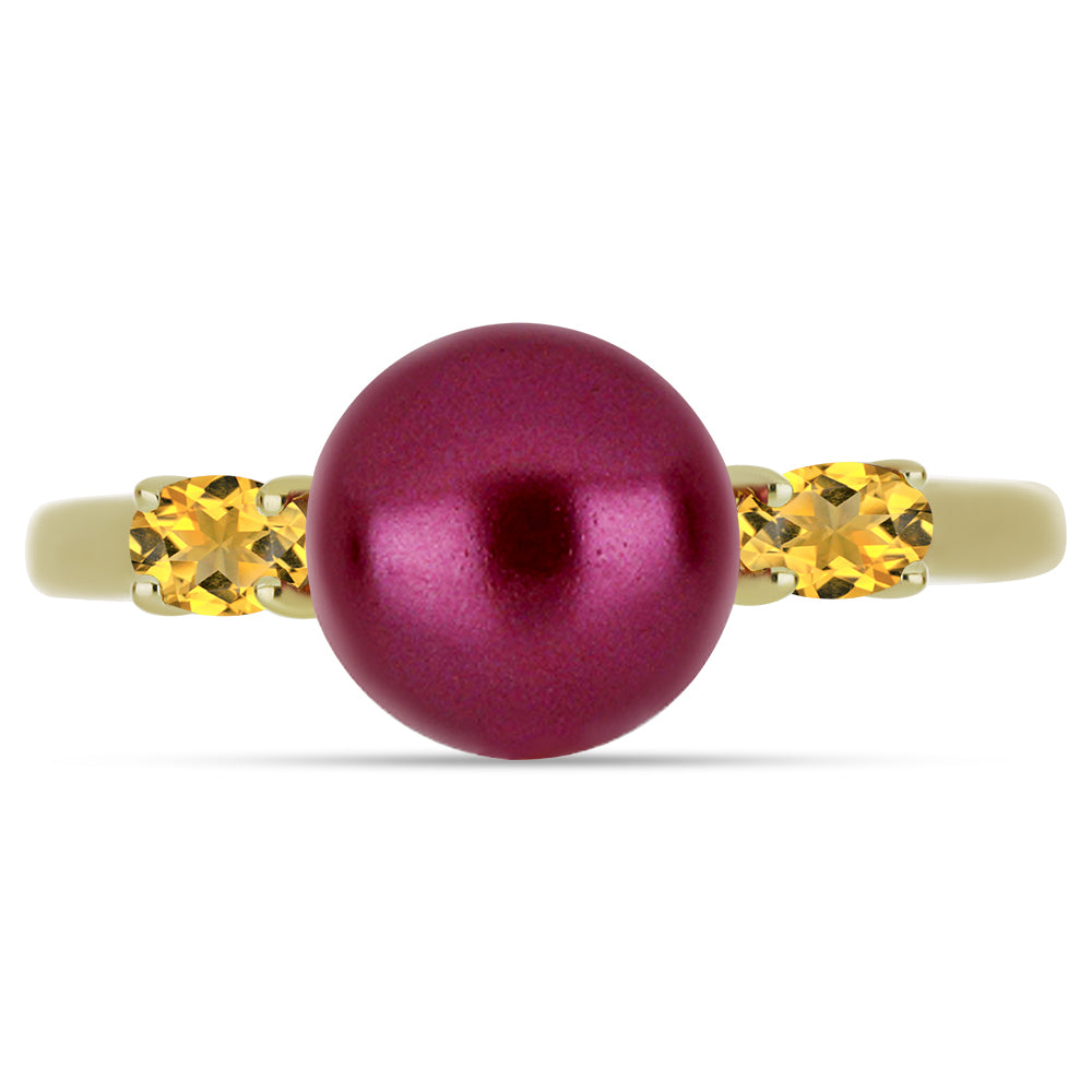 Inel din Argint 925 Placat cu Aur ( 2.7 grame ) cu Perlă de cultură Violet și Citrin Ural 4.64 Carate