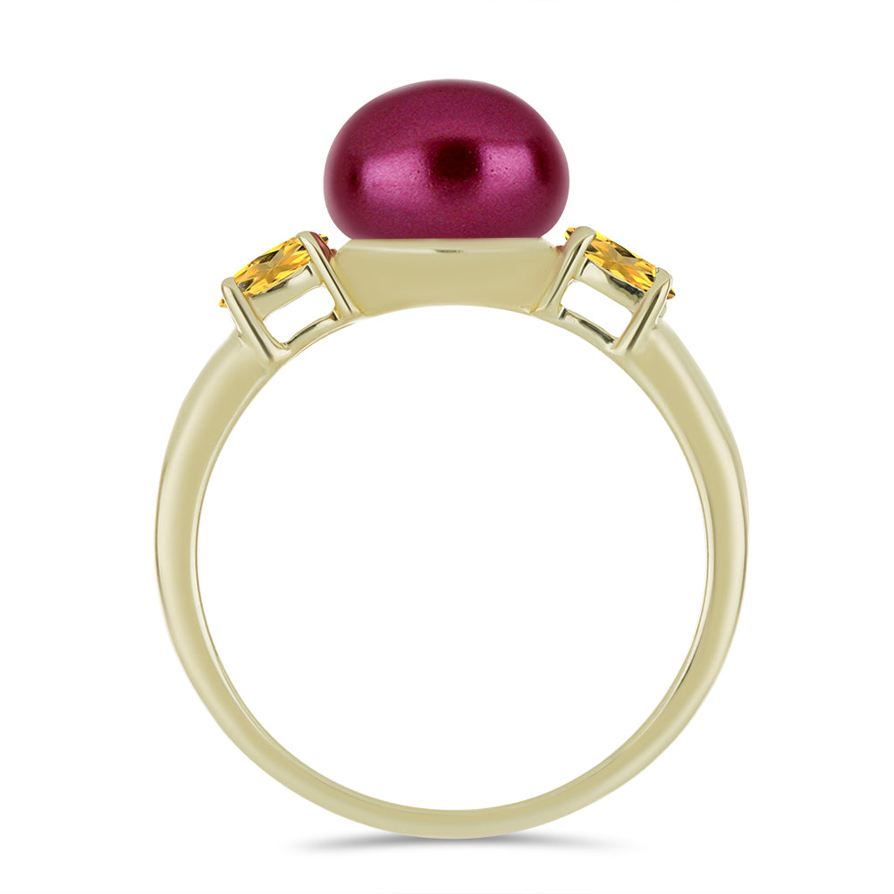 Inel din Argint 925 Placat cu Aur ( 2.7 grame ) cu Perlă de cultură Violet și Citrin Ural 4.64 Carate 2 