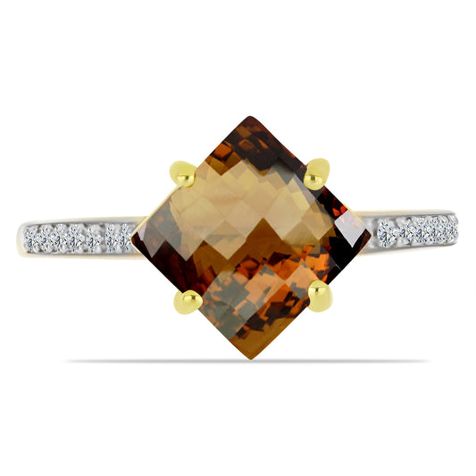Inel din Argint 925 Placat cu Aur ( 2.26 grame ) cu Cuarț Coniac și Topaz Alb 2.6 Carate