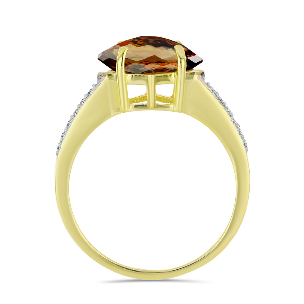 Inel din Argint 925 Placat cu Aur ( 2.26 grame ) cu Cuarț Coniac și Topaz Alb 2.6 Carate
