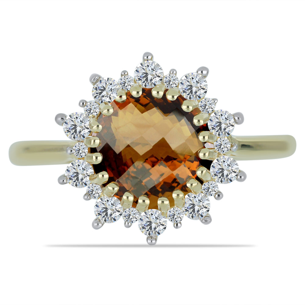 Inel din Argint 925 Placat cu Aur ( 2.28 grame ) cu Cuarț Coniac și Topaz Alb 2.36 Carate