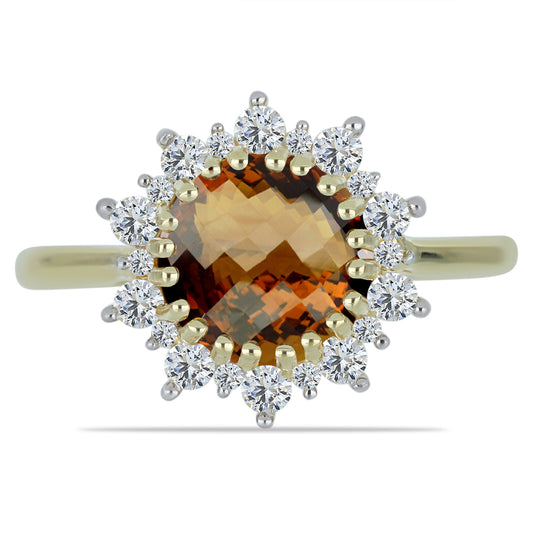 Inel din Argint 925 Placat cu Aur ( 2.28 grame ) cu Cuarț Coniac și Topaz Alb 2.36 Carate