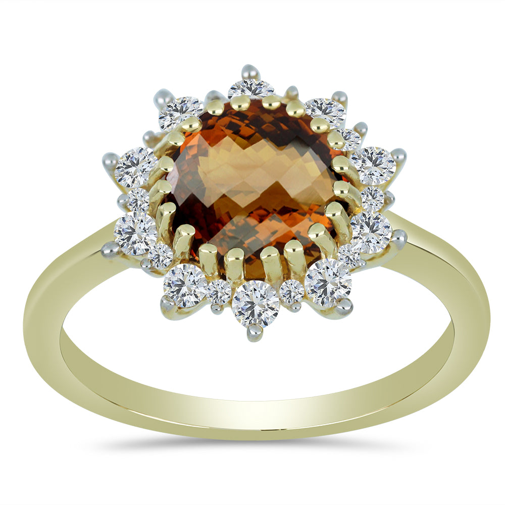 Inel din Argint 925 Placat cu Aur ( 2.28 grame ) cu Cuarț Coniac și Topaz Alb 2.36 Carate 3 