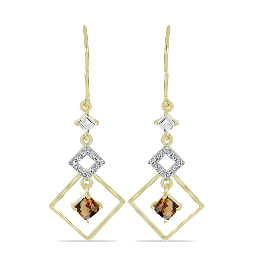 Cercei din Argint 925 Placat cu Aur ( 3.26 grame ) cu Cuarț Coniac și Topaz Alb 1.38 Carate 1 
