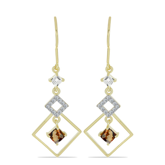 Cercei din Argint 925 Placat cu Aur ( 3.26 grame ) cu Cuarț Coniac și Topaz Alb 1.38 Carate