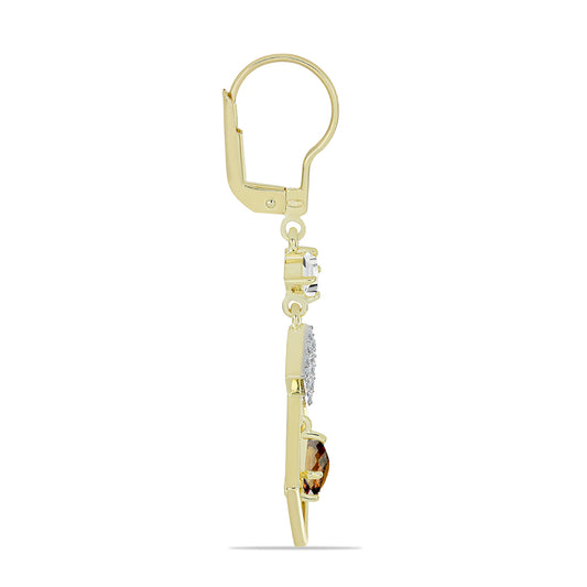 Cercei din Argint 925 Placat cu Aur ( 3.26 grame ) cu Cuarț Coniac și Topaz Alb 1.38 Carate