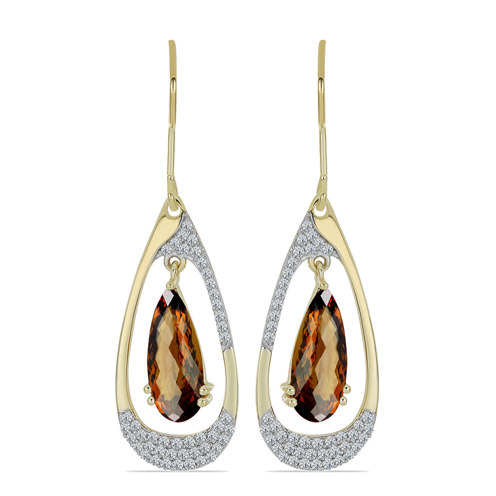 Cercei din Argint 925 Placat cu Aur ( 4.54 grame ) cu Cuarț Coniac și Topaz Alb 4.95 Carate