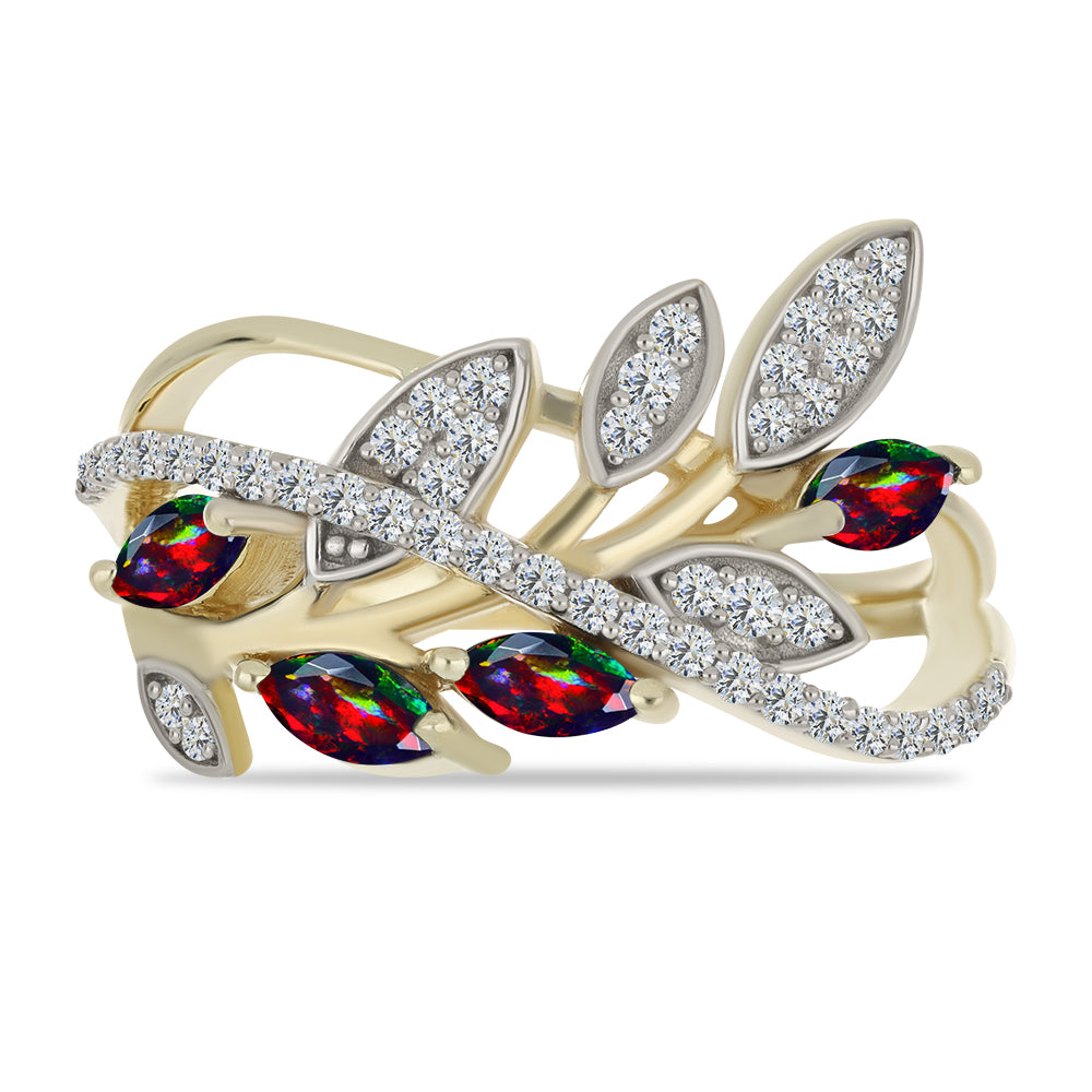 Inel din Argint 925 Placat cu Aur ( 3.73 grame ) cu Opal Etiopian Negru Lega Dembi și Topaz Alb 0.8 Carate