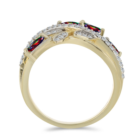 Inel din Argint 925 Placat cu Aur ( 3.73 grame ) cu Opal Etiopian Negru Lega Dembi și Topaz Alb 0.8 Carate