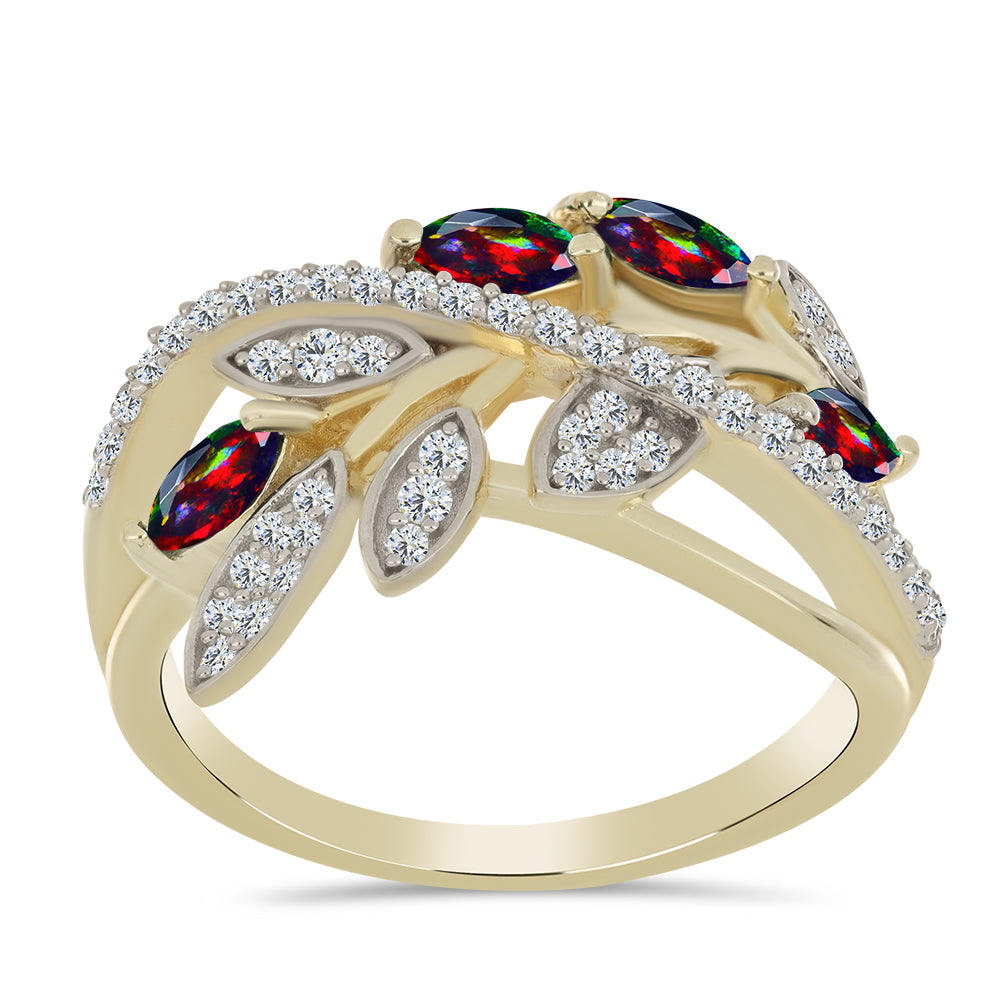 Inel din Argint 925 Placat cu Aur ( 3.73 grame ) cu Opal Etiopian Negru Lega Dembi și Topaz Alb 0.8 Carate