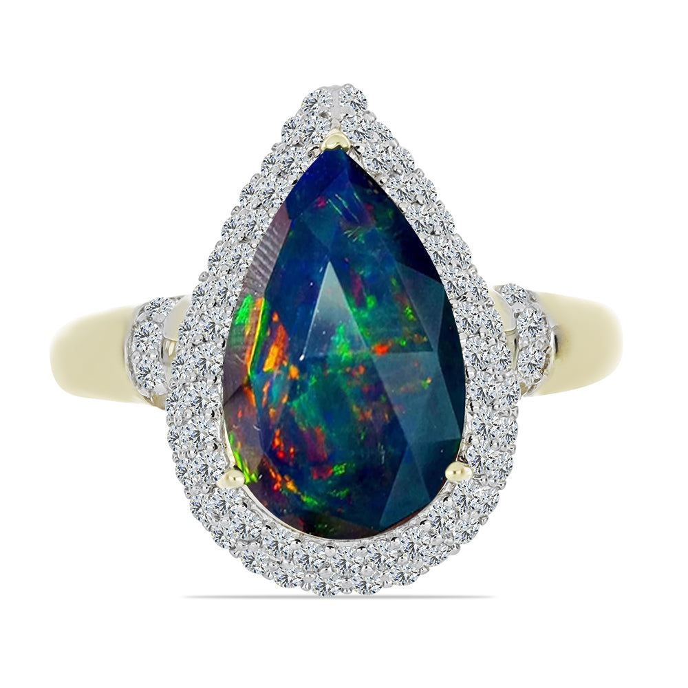 Inel din Argint 925 Placat cu Aur ( 3.73 grame ) cu Opal Etiopian Negru Lega Dembi și Topaz Alb 3.03 Carate 1 