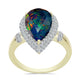 Inel din Argint 925 Placat cu Aur ( 3.73 grame ) cu Opal Etiopian Negru Lega Dembi și Topaz Alb 3.03 Carate