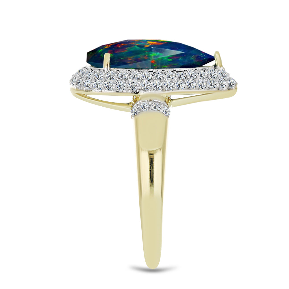 Inel din Argint 925 Placat cu Aur ( 3.73 grame ) cu Opal Etiopian Negru Lega Dembi și Topaz Alb 3.03 Carate 4 