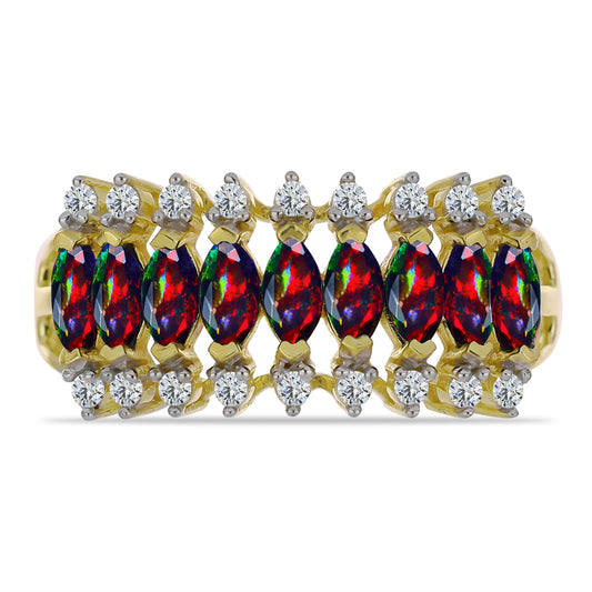 Inel din Argint 925 Placat cu Aur ( 3.24 grame ) cu Opal Etiopian Negru Lega Dembi și Topaz Alb 1.11 Carate