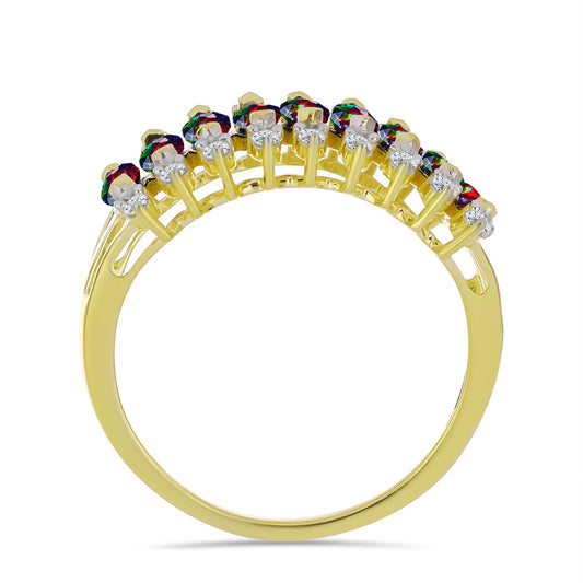 Inel din Argint 925 Placat cu Aur ( 3.24 grame ) cu Opal Etiopian Negru Lega Dembi și Topaz Alb 1.11 Carate