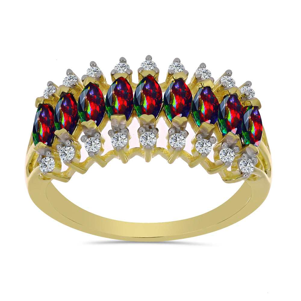 Inel din Argint 925 Placat cu Aur ( 3.24 grame ) cu Opal Etiopian Negru Lega Dembi și Topaz Alb 1.11 Carate 3 