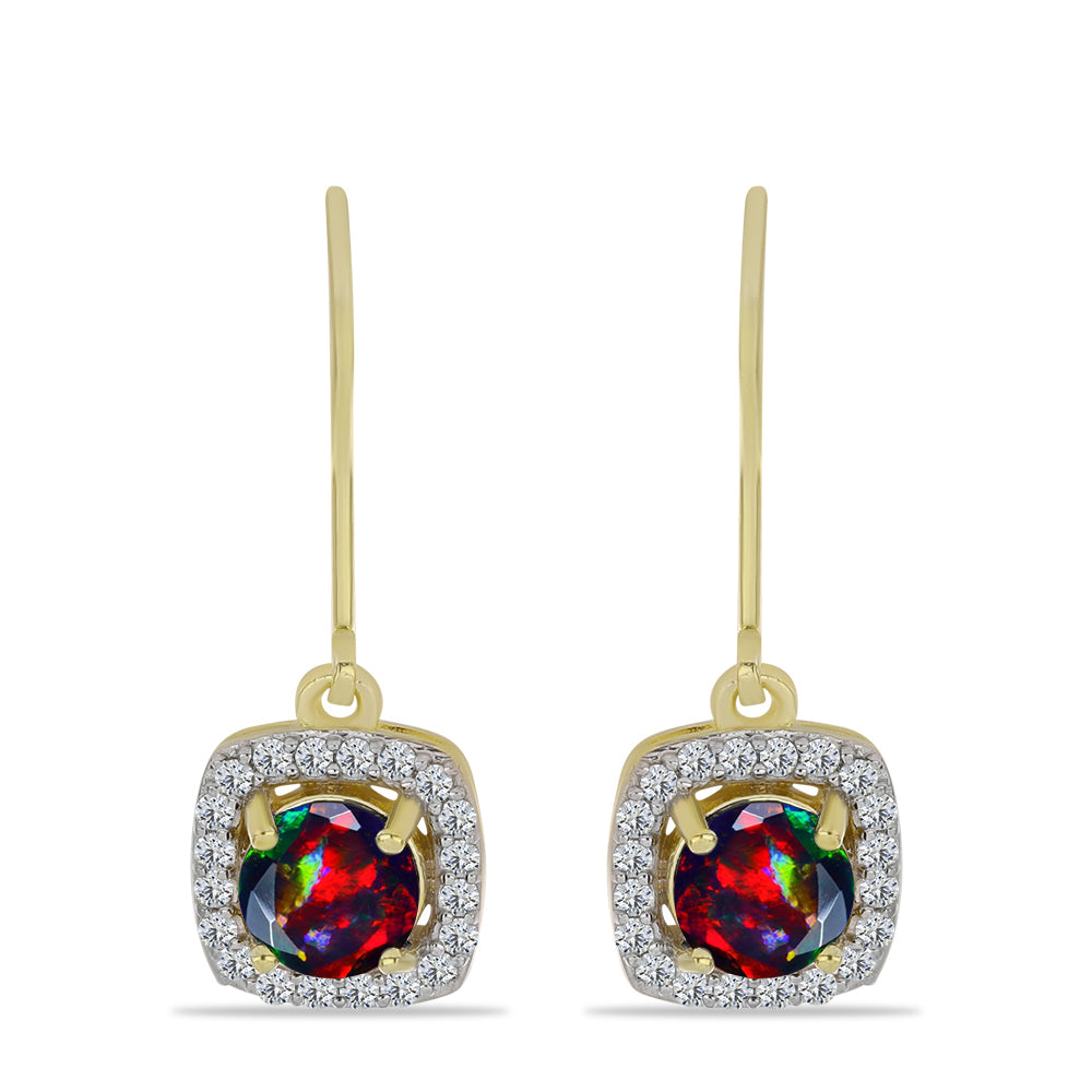 Cercei din Argint 925 Placat cu Aur ( 2.58 grame ) cu Opal Etiopian Negru Lega Dembi și Topaz Alb 1.39 Carate