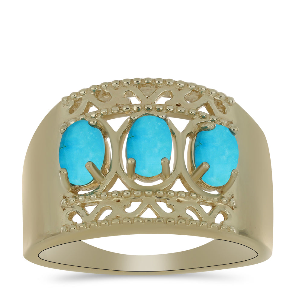 Inel din Argint 925 Placat cu Aur ( 6.59 grame ) cu Turcoaz ”Frumoasa Adormită” 1.26 Carate