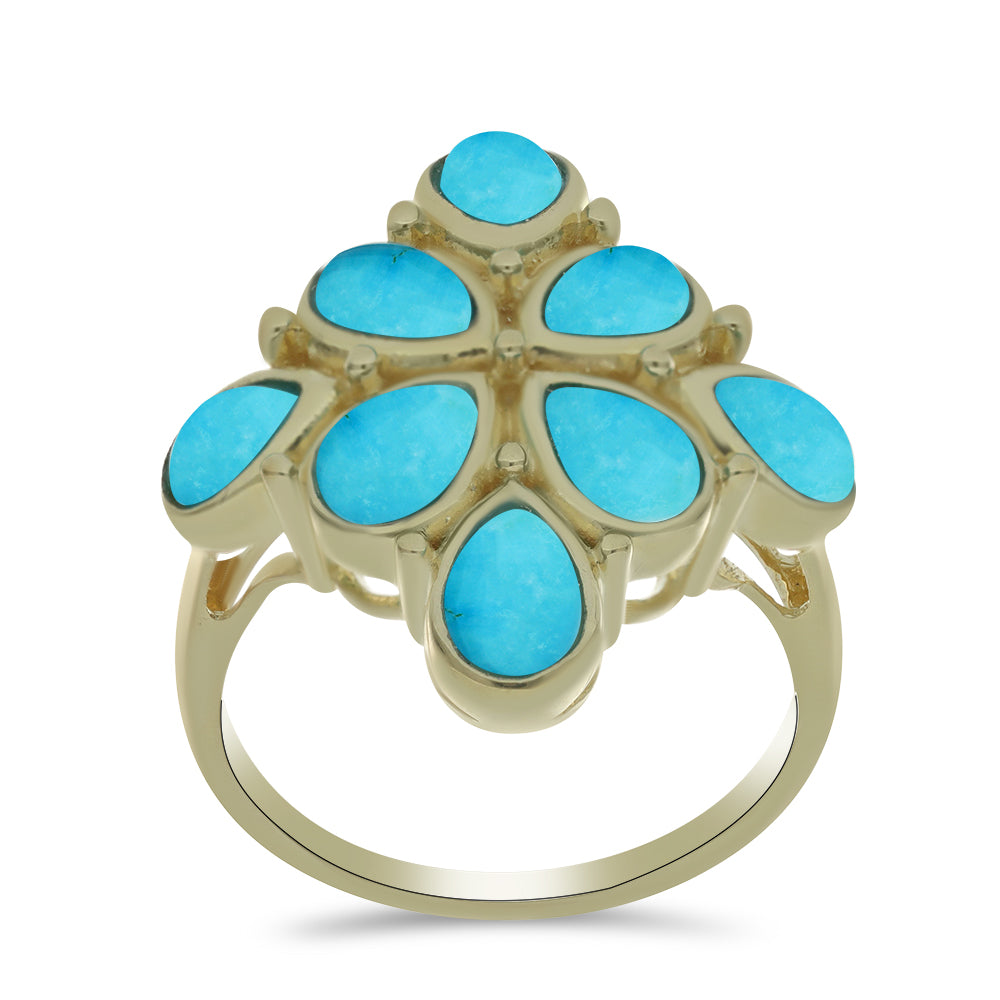 Inel din Argint 925 Placat cu Aur ( 5.97 grame ) cu Turcoaz ”Frumoasa Adormită” 3.37 Carate 3 