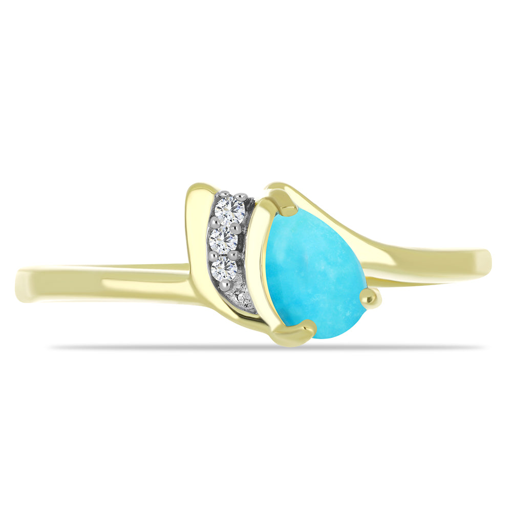 Inel din Argint 925 Placat cu Aur ( 1.91 grame ) cu Turcoaz ”Frumoasa Adormită” și Topaz Alb 0.41 Carate 1 