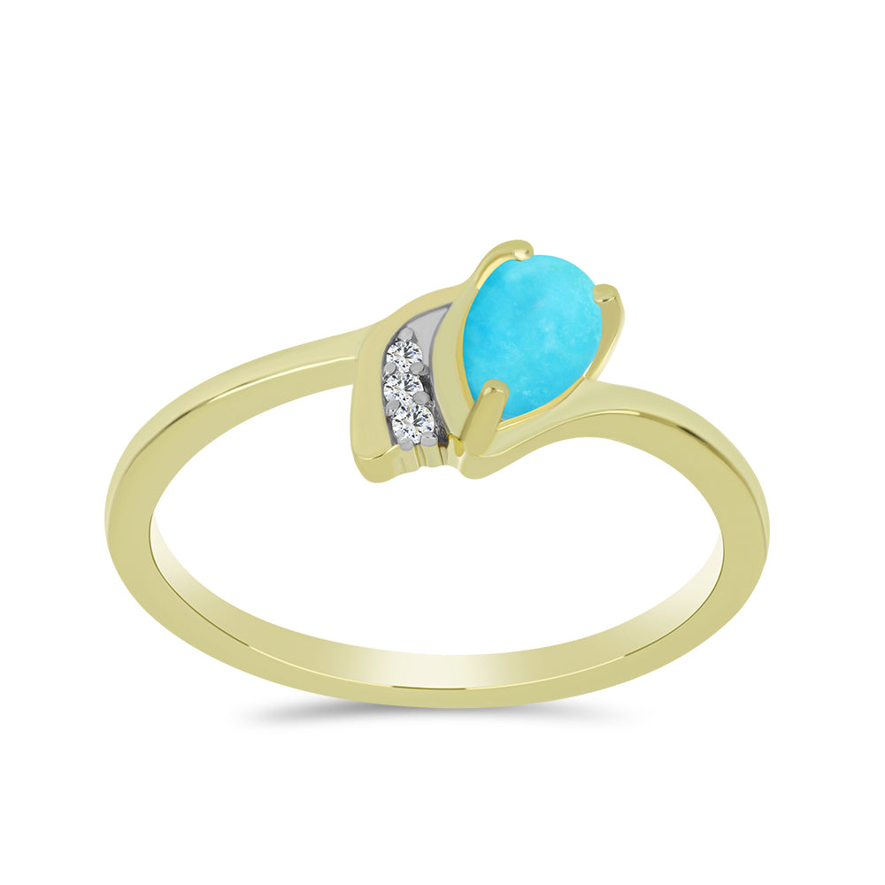 Inel din Argint 925 Placat cu Aur ( 1.91 grame ) cu Turcoaz ”Frumoasa Adormită” și Topaz Alb 0.41 Carate 3 