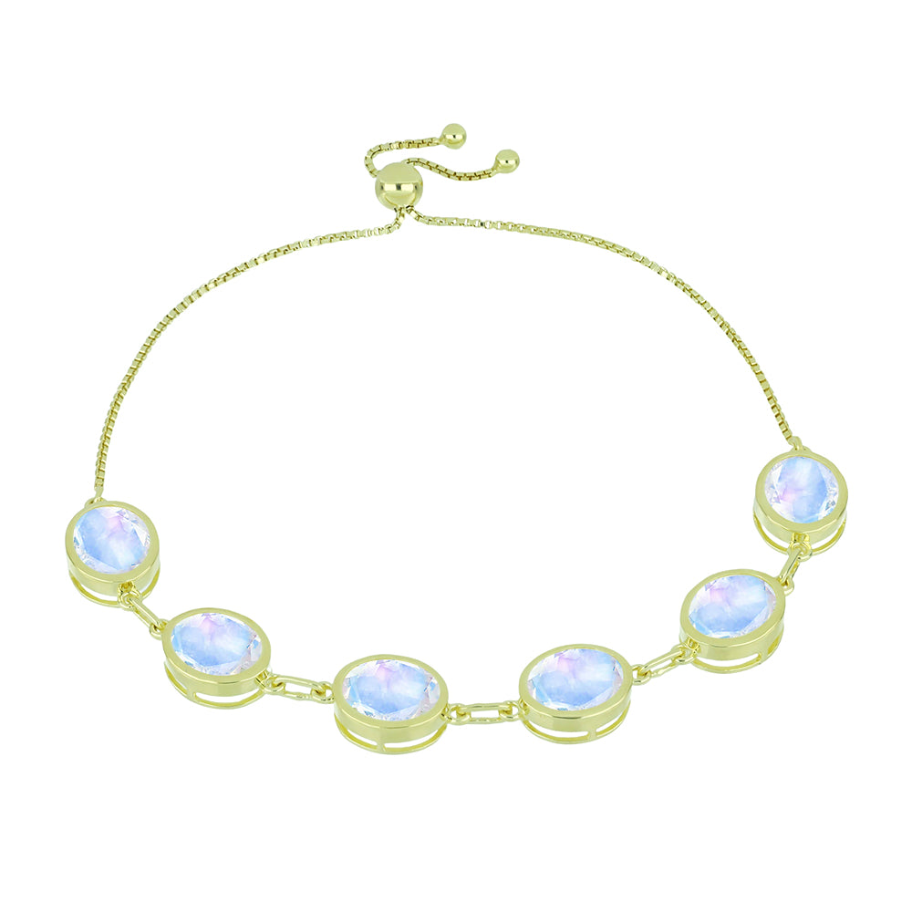 Brățară din Argint 925 Placat cu Aur ( 7.45 grame ) cu Piatra Lunii Curcubeu 15.02 Carate