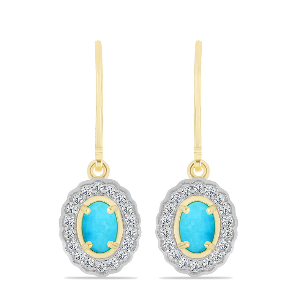 Cercei din Argint 925 Placat cu Aur ( 3.01 grame ) cu Turcoaz ”Frumoasa Adormită” și Topaz Alb 1.16 Carate 1 