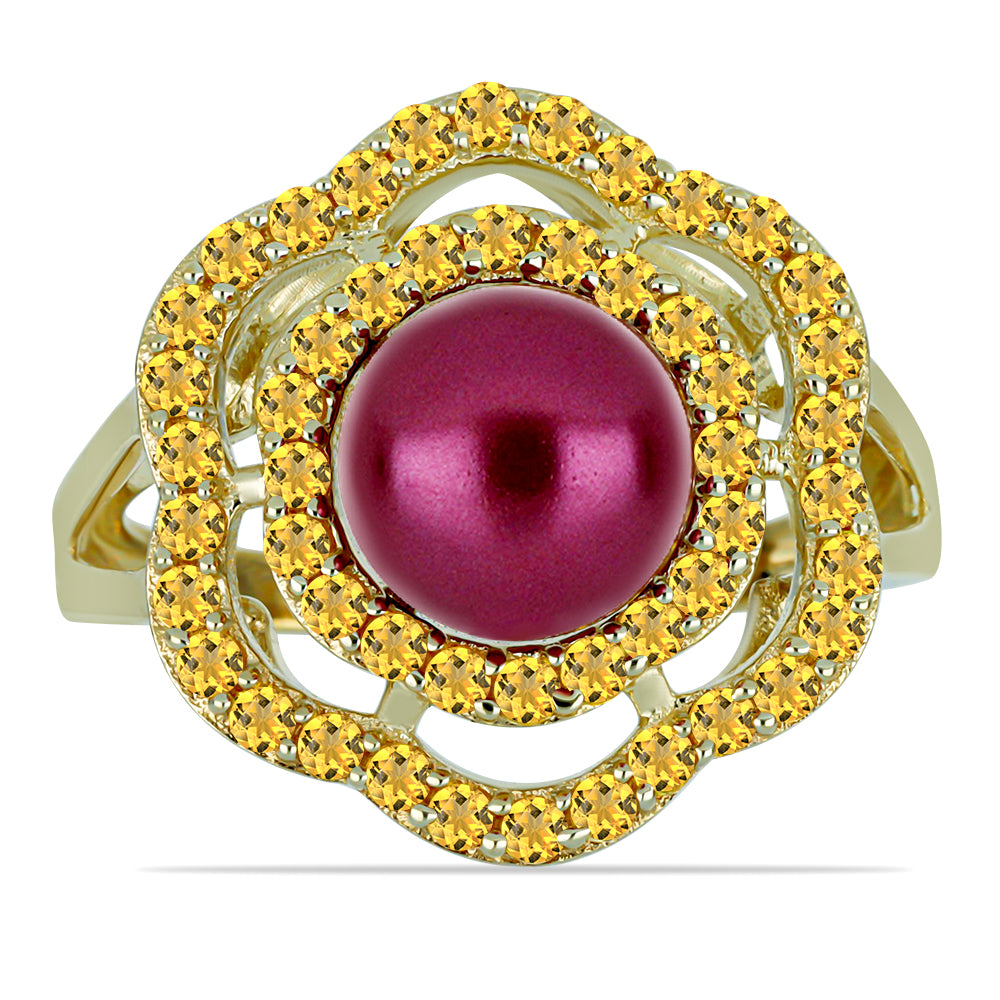 Inel din Argint 925 Placat cu Aur ( 3.27 grame ) cu Perlă de cultură Violet și Citrin Ural 3.31 Carate 1 