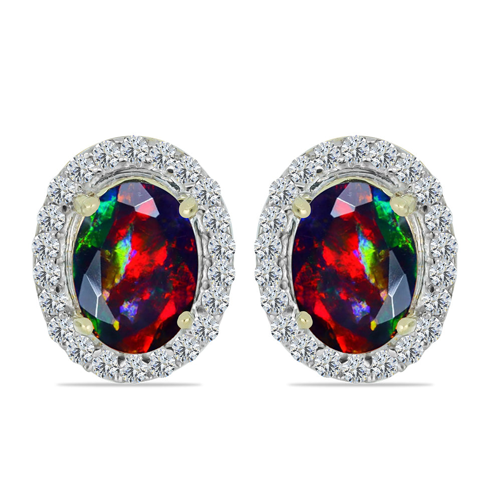 Cercei din Argint 925 Placat cu Aur ( 2.2 grame ) cu Opal Etiopian Negru Lega Dembi și Topaz Alb 1.31 Carate 1 