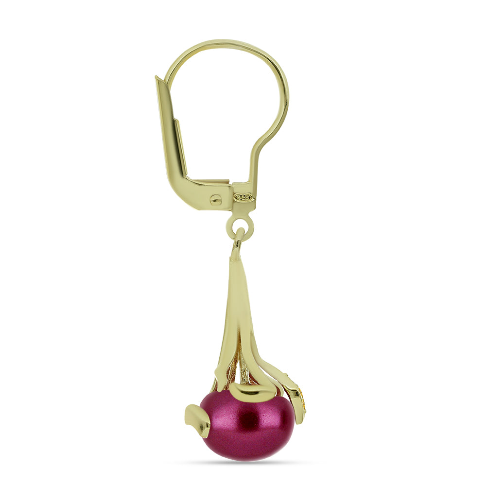 Cercei din Argint 925 Placat cu Aur ( 2.13 grame ) cu Perlă de cultură Violet și Citrin Ural 5.09 Carate 2 