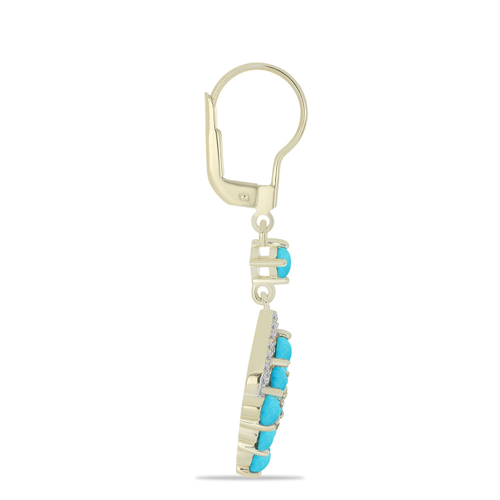 Cercei din Argint 925 Placat cu Aur ( 3.55 grame ) cu Turcoaz ”Frumoasa Adormită” și Topaz Alb 2.47 Carate 2 