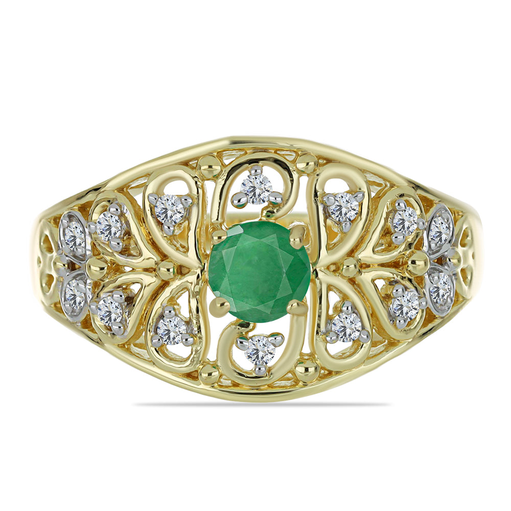 Inel din Argint 925 Placat cu Aur ( 4.49 grame ) cu Smarald Brazilian și Topaz Alb 0.71 Carate