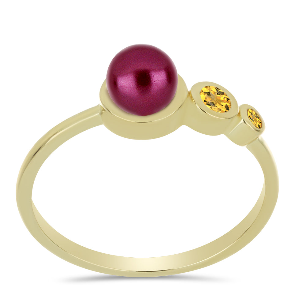 Inel din Argint 925 Placat cu Aur ( 2.18 grame ) cu Perlă de cultură Violet și Citrin Ural 1.28 Carate 3 