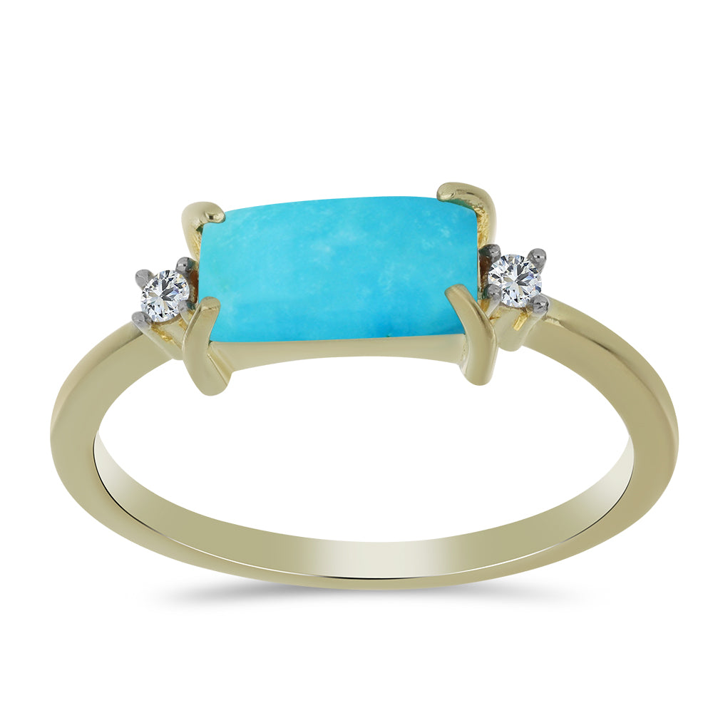 Inel din Argint 925 Placat cu Aur ( 2.18 grame ) cu Turcoaz ”Frumoasa Adormită” și Topaz Alb 1.45 Carate 3 